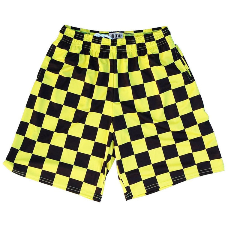 Checkerboard Yellow and Black Lacrosse Shorts Made in USA - Yellow and Black