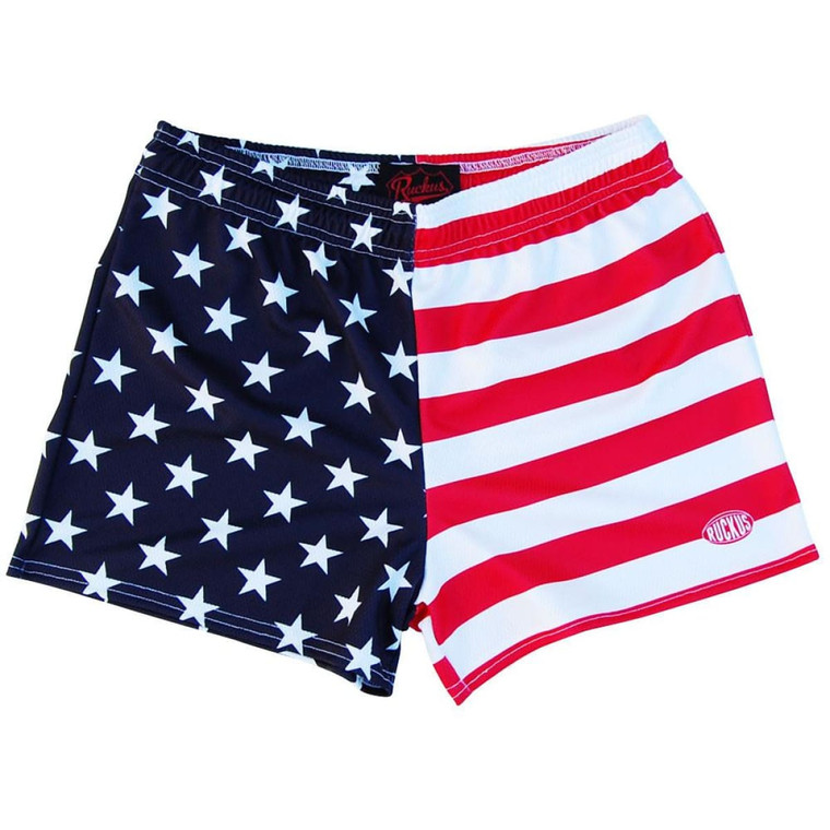 American Flag Jacks Rugby Game Shorts Made in USA - Red White and Blue