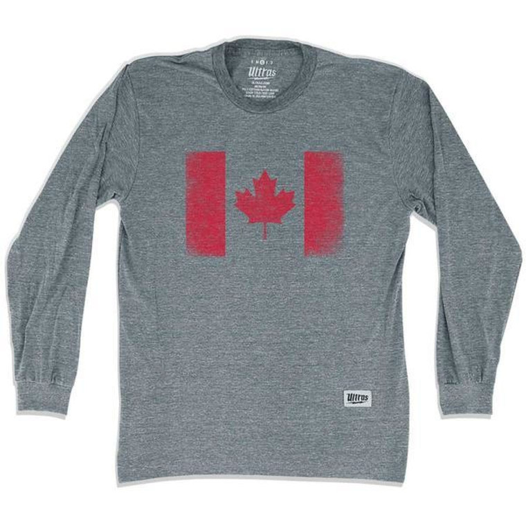 Canada Vintage Flag Soccer Long Sleeve T-shirt - Athletic Grey