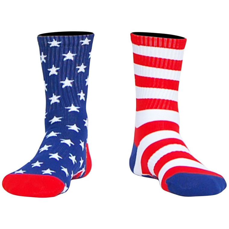 American Flag USA Stars & Stripes Athletic Half Crew Socks - Red White Blue