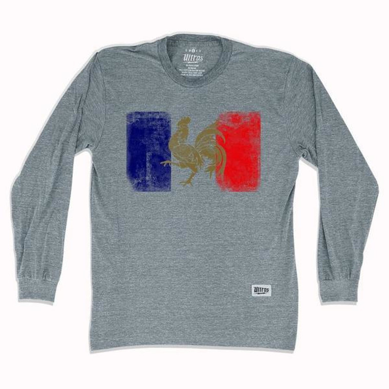 France Flag Vintage Soccer Long Sleeve T-shirt - Athletic Grey