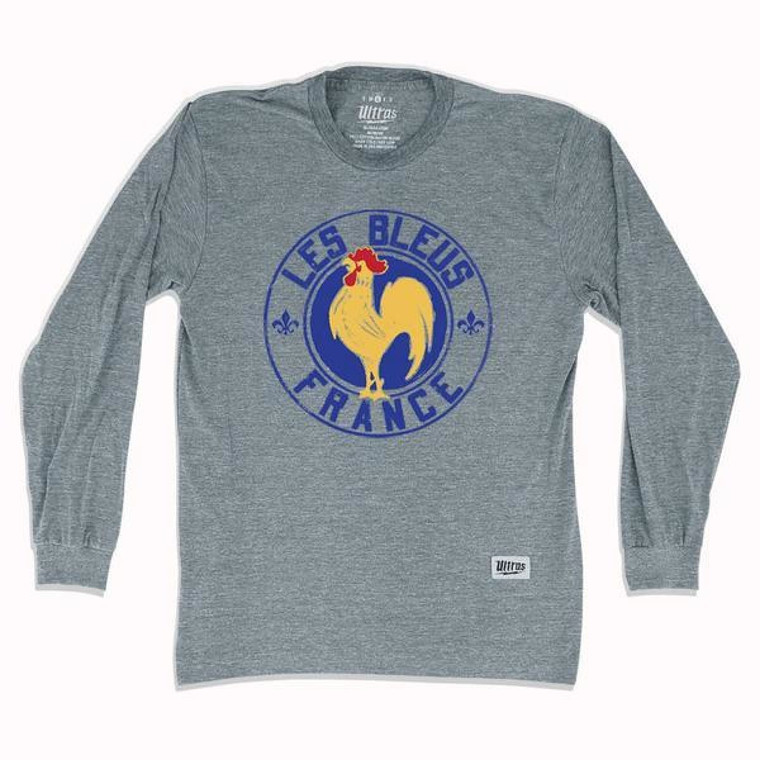 France Rooster Les Bleus Circle Design Soccer Long-Sleeve T-shirt - Athletic Grey