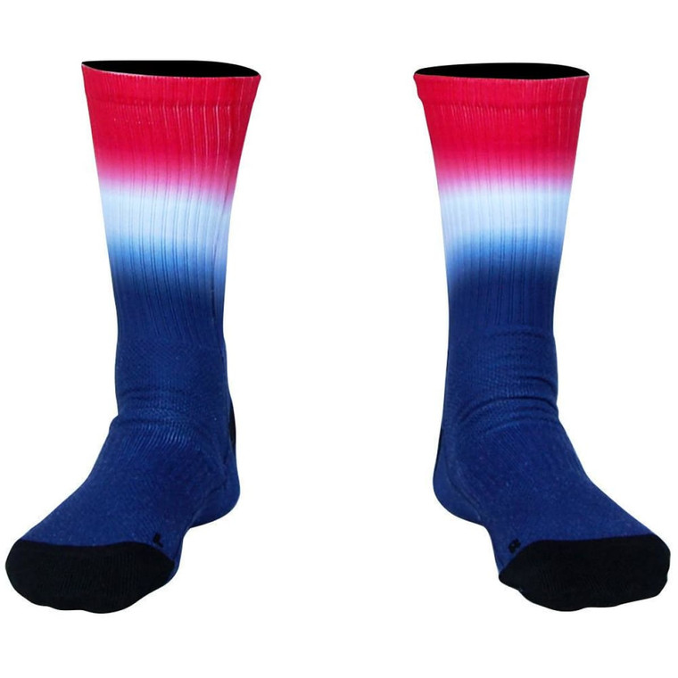 USA Ombre Athletic Crew Socks - Red, White and Blue
