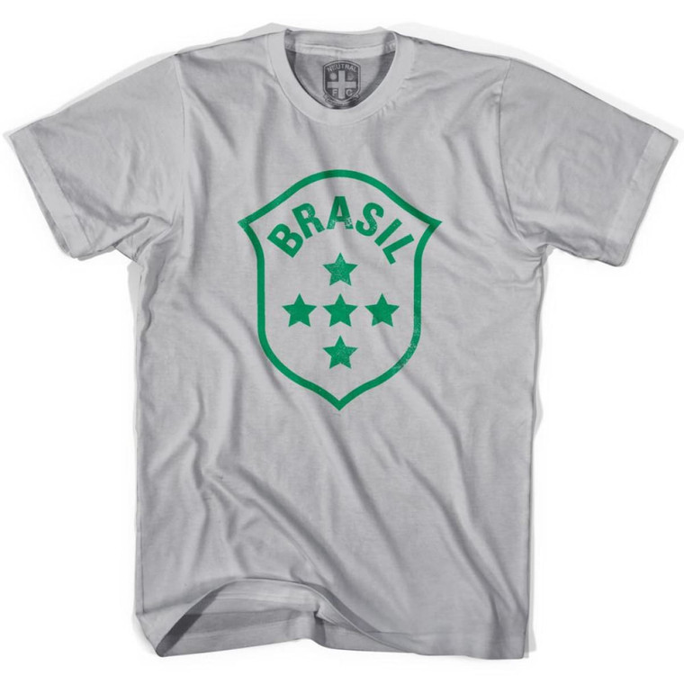 Brasil Brazil 5 Star Vintage Crest T-shirt - Cool Grey