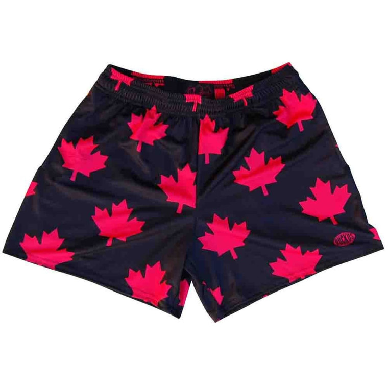 Canada All Over Maple Leafs Rugby Gym Short 5 Inch Inseam With Pockets Made In USA - Black
