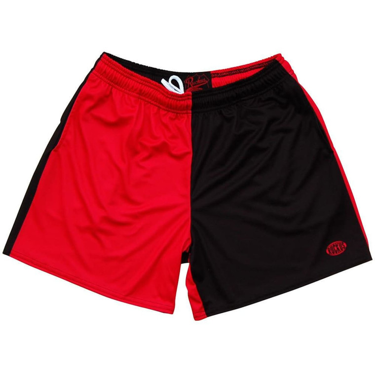 Red and Black Rugby Gym Short 5 Inch Inseam With Pockets Made In USA - Red and Black