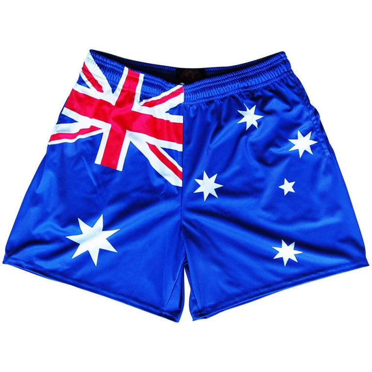 Australia Flag Rugby Gym Short 5 Inch Inseam With Pockets Made In USA - Royal