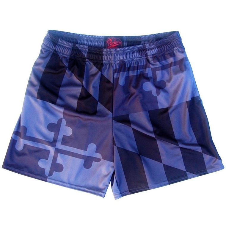 Maryland Flag Black Out Rugby Gym Short 5 Inch Inseam With Pockets Made In USA - Black