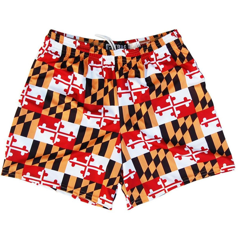 Womens Maryland Flag All-Over Game Shorts Made In USA - Red, White Black and Yellow