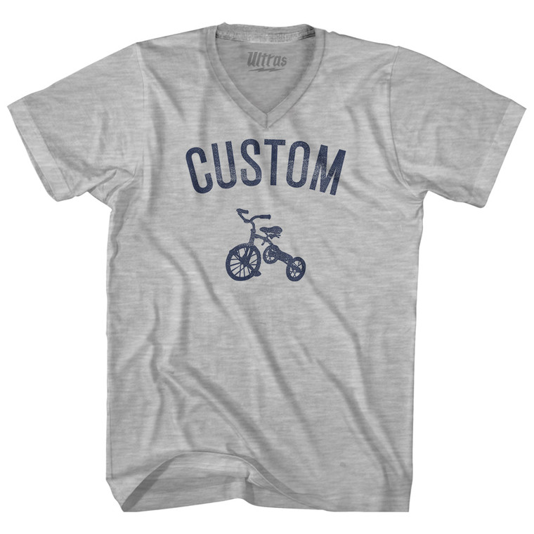 Custom Tricycle Adult Cotton V-neck T-shirt - Grey Heather