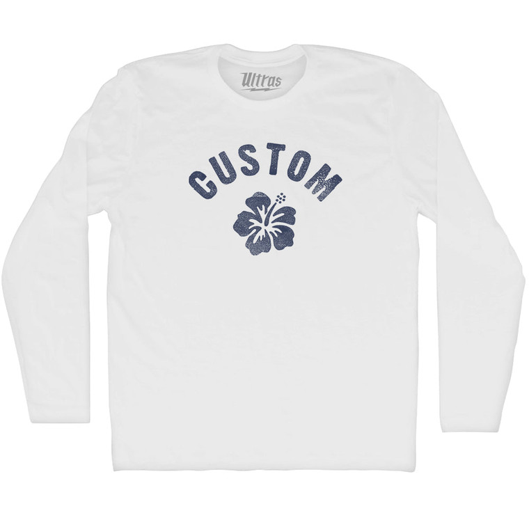 Custom Hibiscus Adult Cotton Long Sleeve T-shirt - White