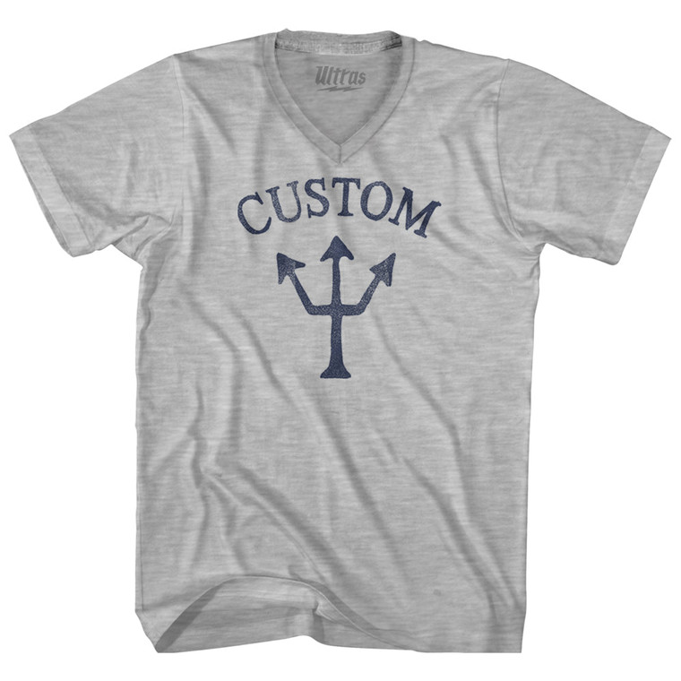 Custom Trident Adult Cotton V-neck T-shirt - Grey Heather