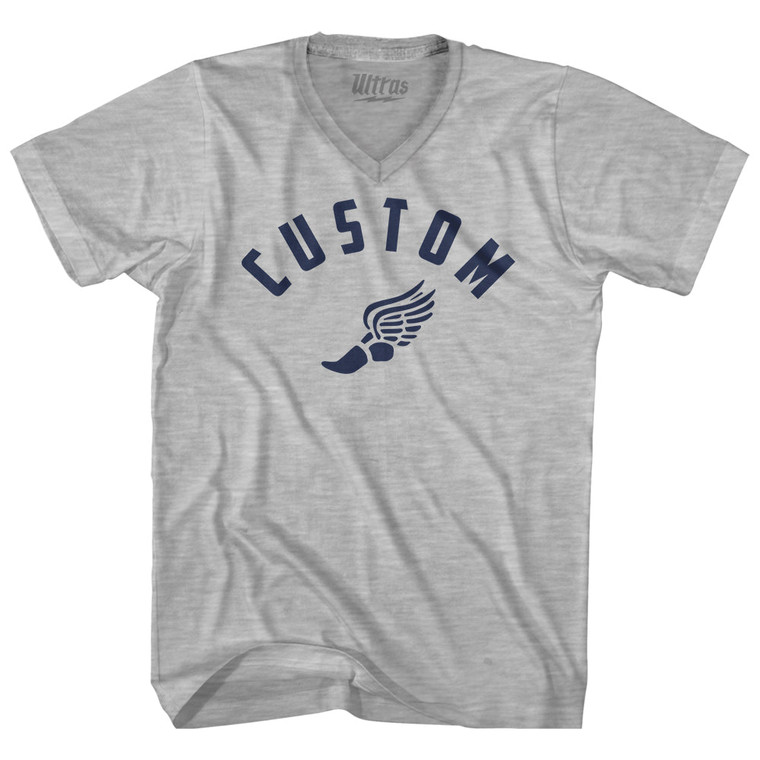 Custom Running Track Winged Foot Adult Cotton V-neck T-shirt - Grey Heather