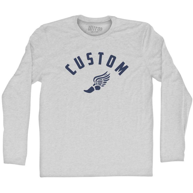 Custom Running Track Winged Foot Adult Cotton Long Sleeve T-shirt - Grey Heather