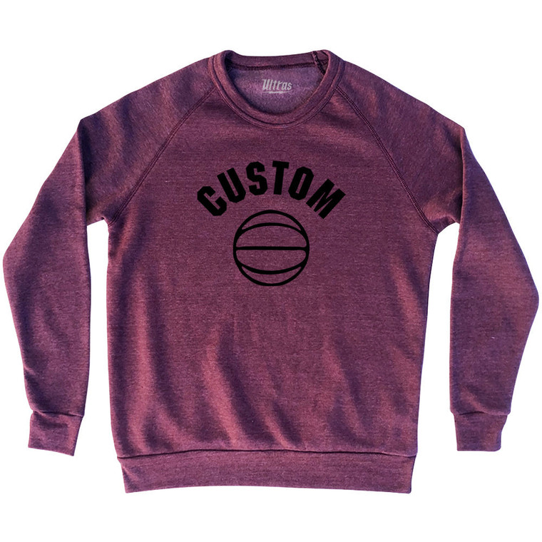 Custom Basketball Old School Ball Adult Tri-Blend Sweatshirt - Cardinal