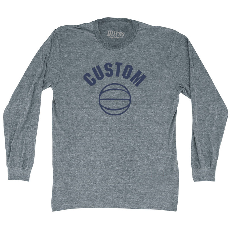 Custom Basketball Old School Ball Adult Tri-Blend Long Sleeve T-shirt - Athletic Grey