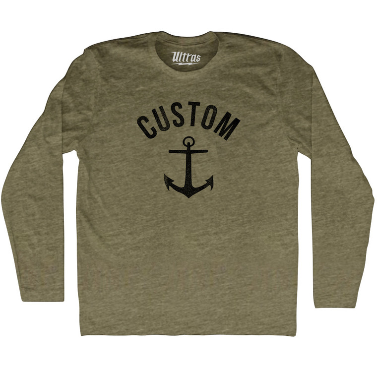Custom Anchor Adult Tri-Blend Long Sleeve T-shirt-Military Green