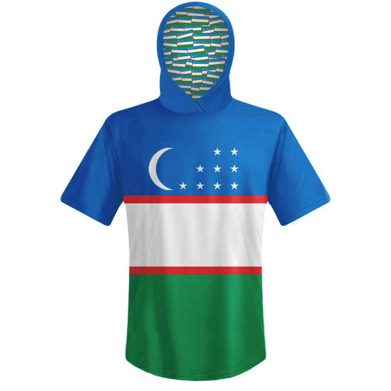 Uzbekistan Country Flag Sports Hoodie - Blue White