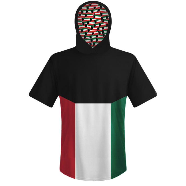 Kuwait Country Flag Sports Hoodie - Black White