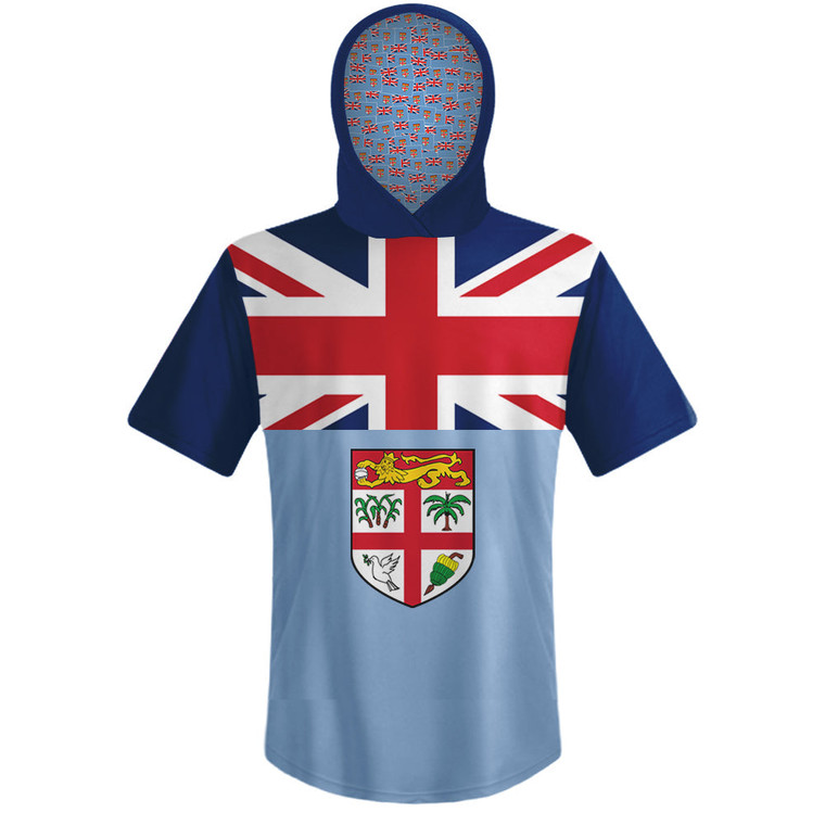 Fiji Country Flag Sports Hoodie - Red Blue