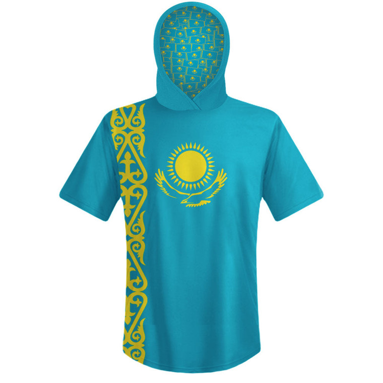 Kazakhstan Country Flag Sports Hoodie - Blue Yellow