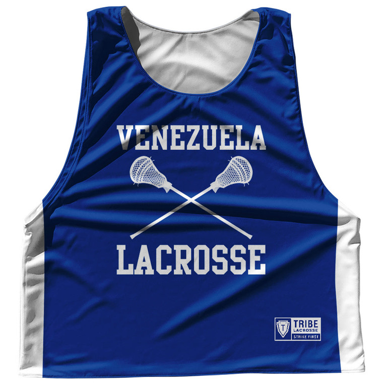 Venezuela Country Nations Crossed Sticks Reversible Lacrosse Pinnie Made In USA - Navy & White
