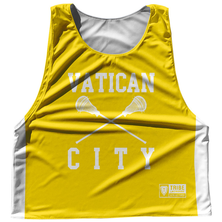 Vatican City Country Nations Crossed Sticks Reversible Lacrosse Pinnie Made In USA - Yellow & White