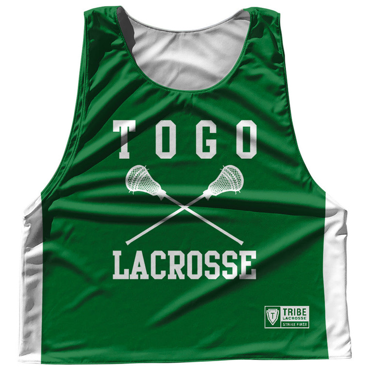 Togo Country Nations Crossed Sticks Reversible Lacrosse Pinnie Made In USA - Green & White