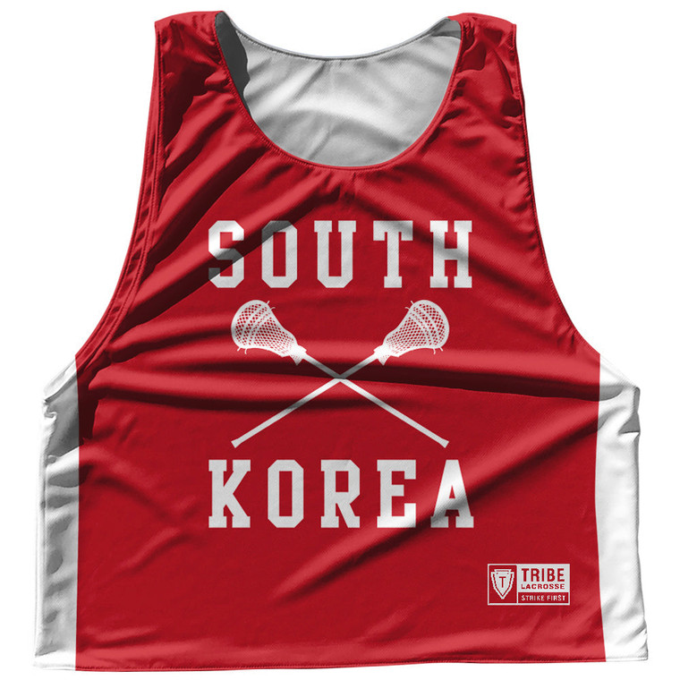 South Korea Country Nations Crossed Sticks Reversible Lacrosse Pinnie Made In USA - Red & White