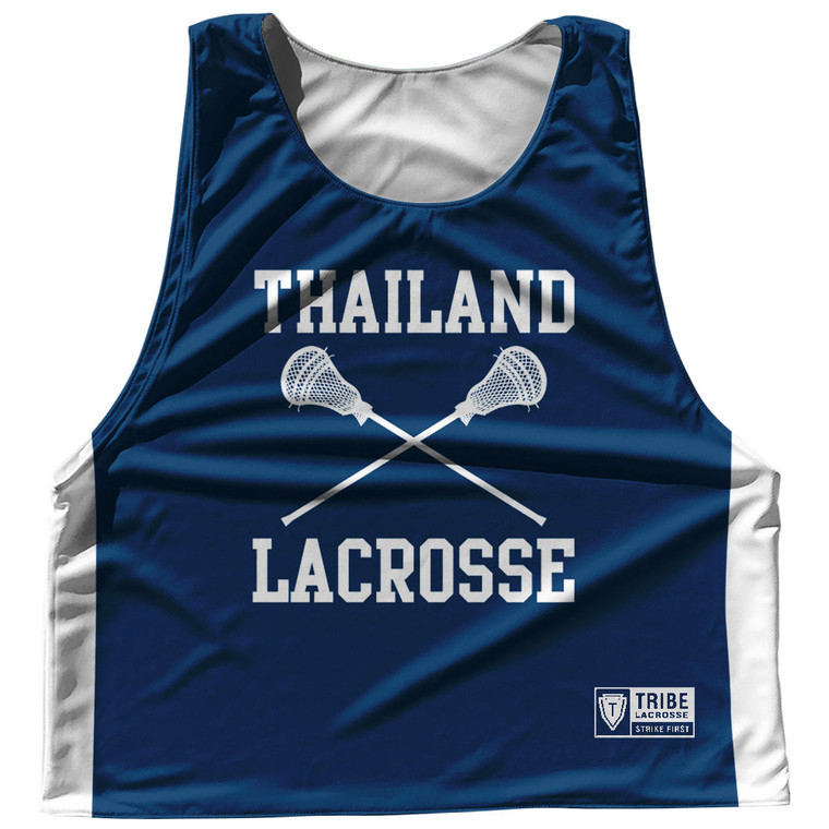 Thailand Country Nations Crossed Sticks Reversible Lacrosse Pinnie Made In USA - Navy & White