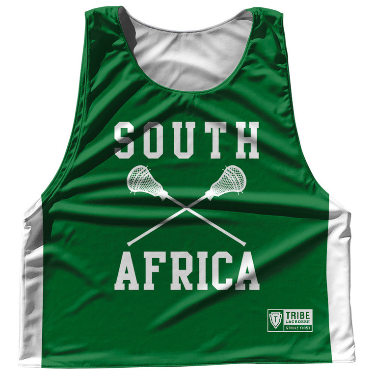 South Africa Country Nations Crossed Sticks Reversible Lacrosse Pinnie Made In USA - Green & White South Africa Country Nations Crossed Sticks Reversible Lacrosse Pinnie Made In USA - Green & White