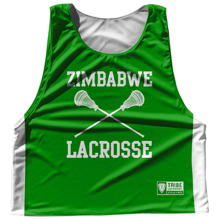 Zimbabwe Country Nations Crossed Sticks Reversible Lacrosse Pinnie Made In USA - Green & White