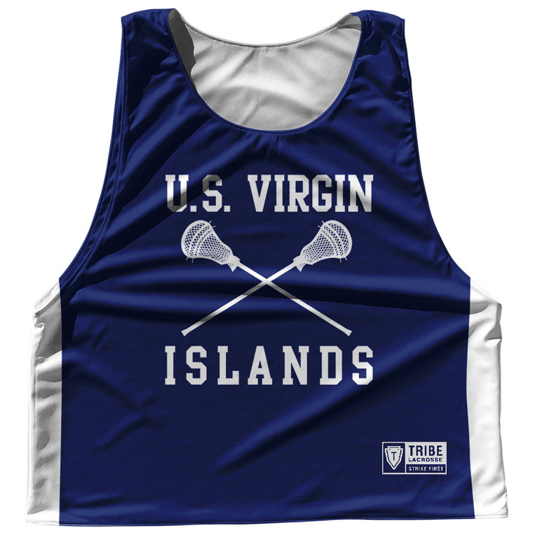 US Virgin Islands Country Nations Crossed Sticks Reversible Lacrosse Pinnie Made In USA - Navy & White