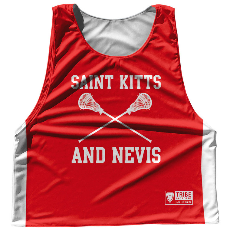 Saint Kitts and Nevis Country Nations Crossed Sticks Reversible Lacrosse Pinnie Made In USA - Red & White