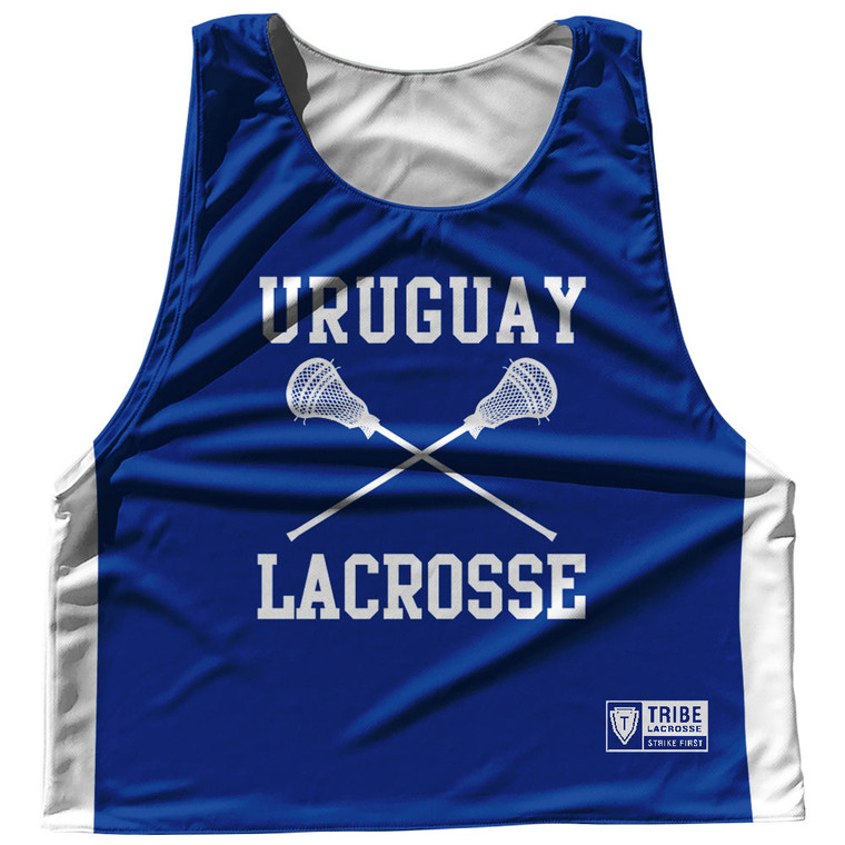 Uruguay Country Nations Crossed Sticks Reversible Lacrosse Pinnie Made In USA - Royal & White