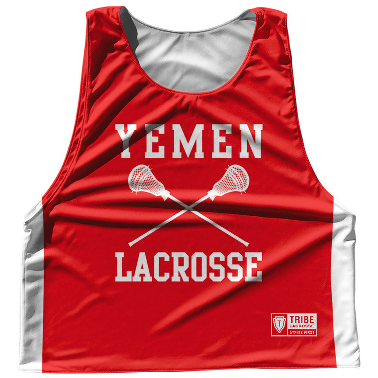 Yemen Country Nations Crossed Sticks Reversible Lacrosse Pinnie Made In USA - Red & White