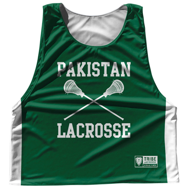 Pakistan Country Nations Crossed Sticks Reversible Lacrosse Pinnie Made In USA - Green & White
