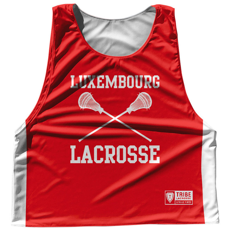 Luxembourg Country Nations Crossed Sticks Reversible Lacrosse Pinnie Made In USA - Red & White