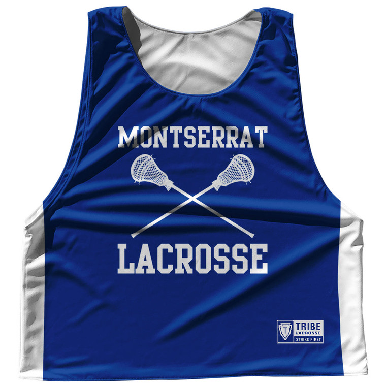Montserrat Country Nations Crossed Sticks Reversible Lacrosse Pinnie Made In USA - Blue & White