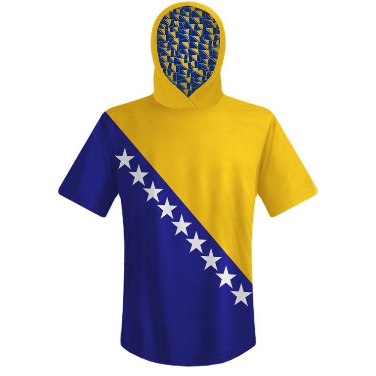 Bosnia & Herzegovina Country Flag Sports Hoodie - Blue Yellow