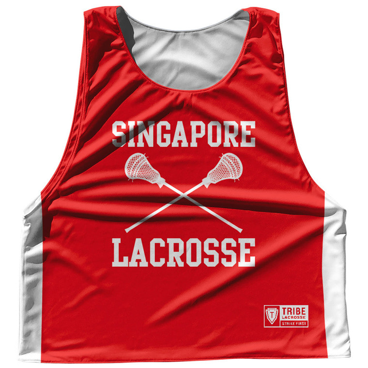 Singapore Country Nations Crossed Sticks Reversible Lacrosse Pinnie Made In USA - Red & White