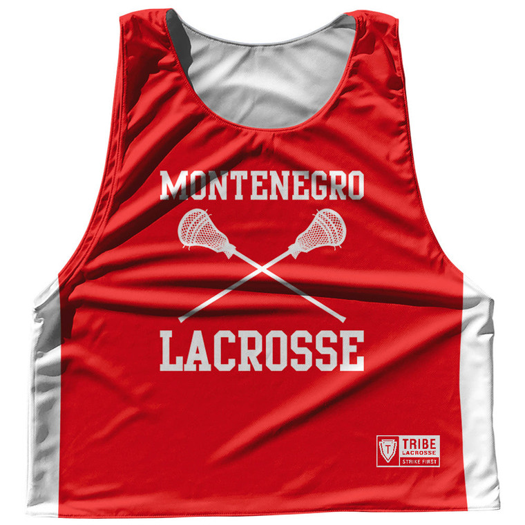 Montenegro Country Nations Crossed Sticks Reversible Lacrosse Pinnie Made In USA - Red & White