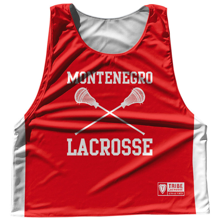 Montenegro Country Nations Crossed Sticks Reversible Lacrosse Pinnie Made In USA - Red & White Montenegro Country Nations Crossed Sticks Reversible Lacrosse Pinnie Made In USA - Red & White
