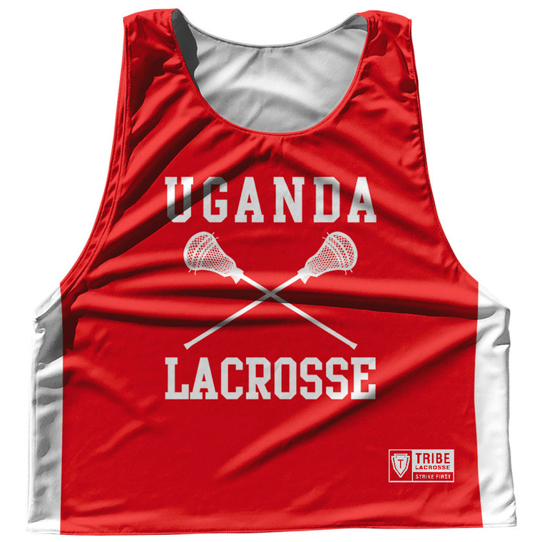 Uganda Country Nations Crossed Sticks Reversible Lacrosse Pinnie Made In USA - Red & White