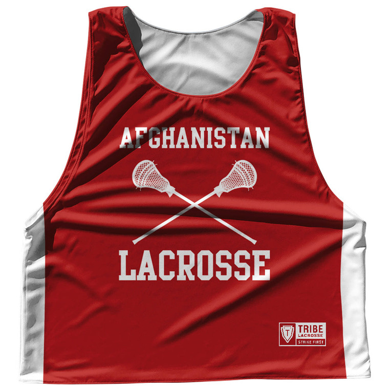 Afghanistan Country Nations Crossed Sticks Reversible Lacrosse Pinnie Made In USA - Red & White