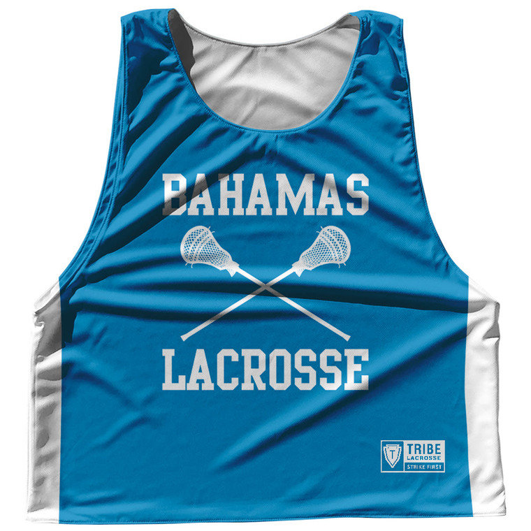 Bahamas Country Nations Crossed Sticks Reversible Lacrosse Pinnie Made In USA - Light Blue & White