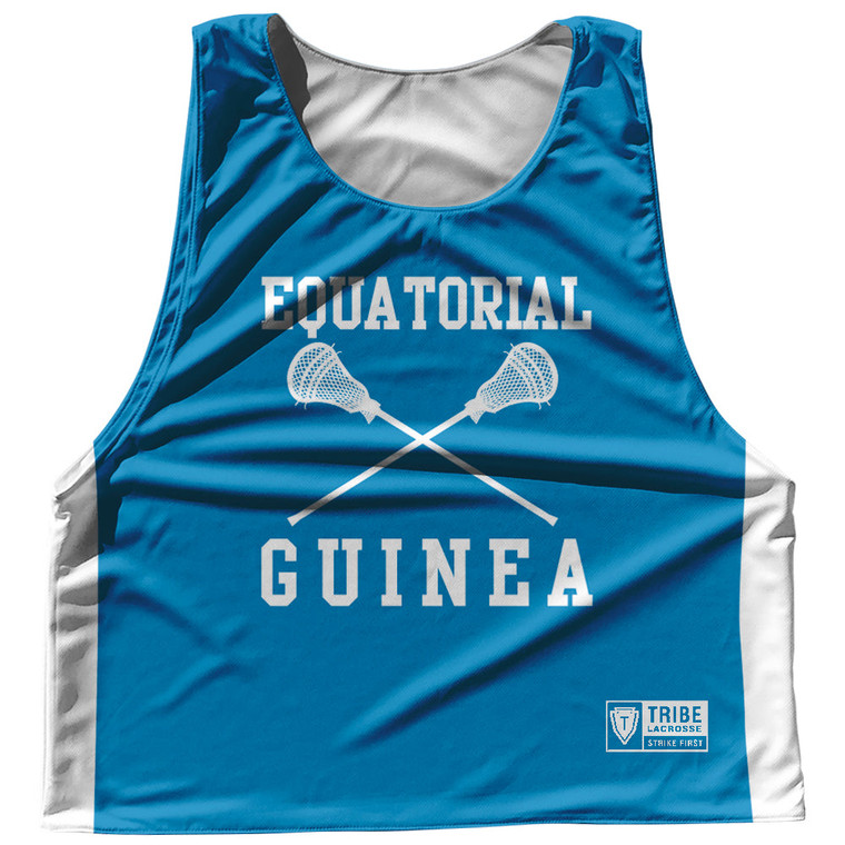 Equatorial Guinea Country Nations Crossed Sticks Reversible Lacrosse Pinnie Made In USA - Blue & White