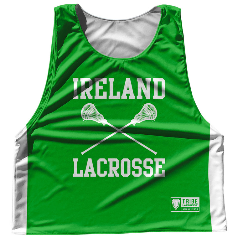 Ireland Country Nations Crossed Sticks Reversible Lacrosse Pinnie Made In USA - Green & White