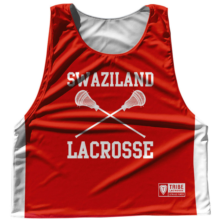 Swaziland Country Nations Crossed Sticks Reversible Lacrosse Pinnie Made In USA - Red & White