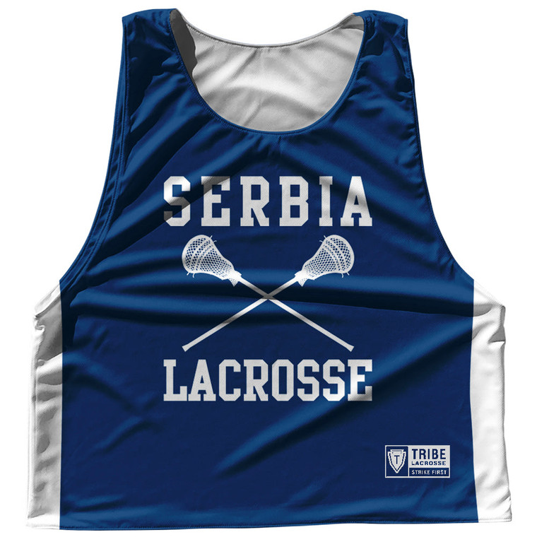 Serbia Country Nations Crossed Sticks Reversible Lacrosse Pinnie Made In USA - Navy & White